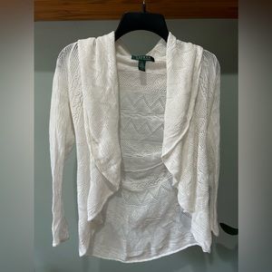 Ralph Lauren light weight white mesh like design cardigan top Sz S